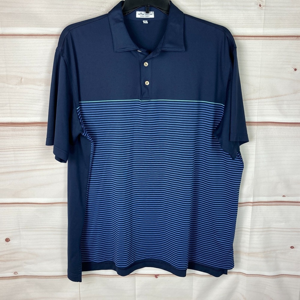 Peter Millar Polo Shirt Mens XL Blue Striped Golf Short Sleeve Summer Comfort